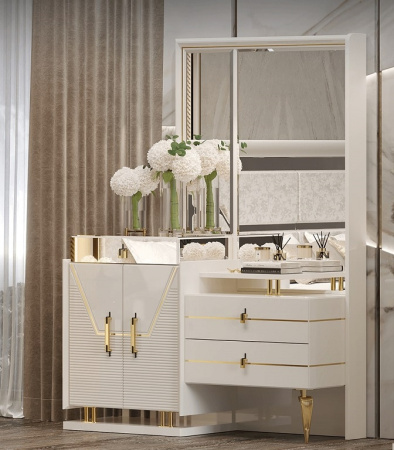 Спальный гарнитур  "Стефани" (Кровать 1,8; 2 тумбы; Туалетный стол с зеркалом; Шкаф 4 дверный)